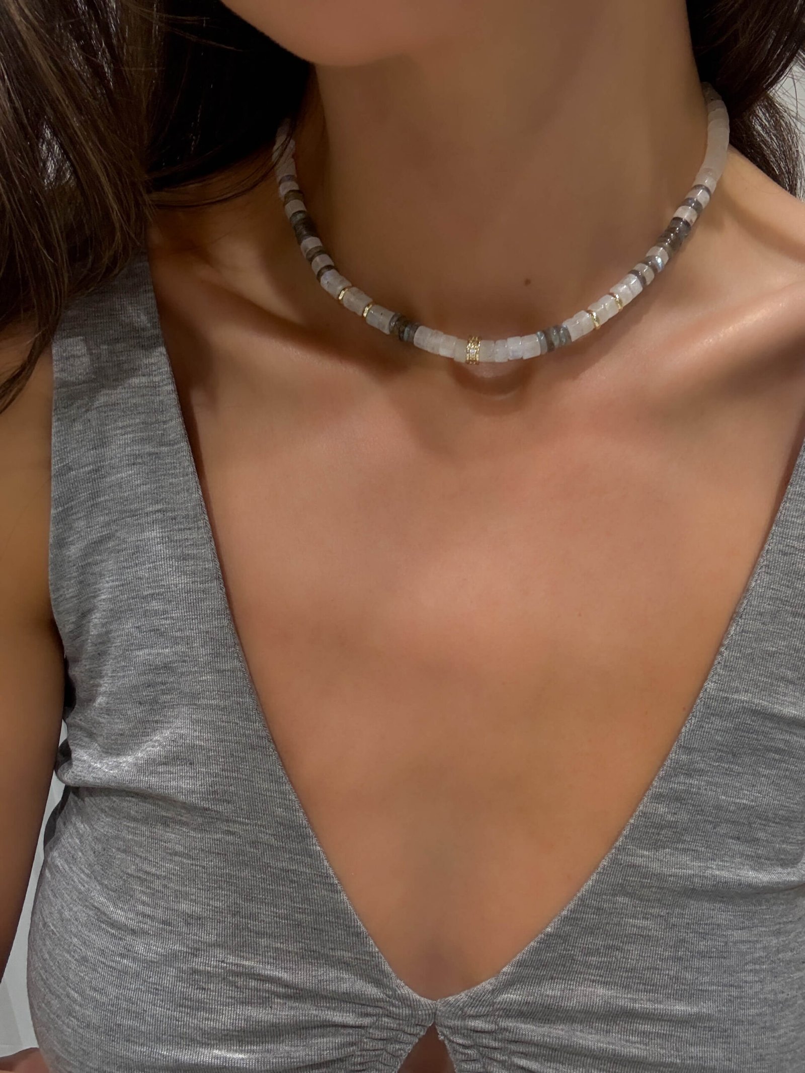 Gaia - Heishi Moonstone & Labradorite Necklace - Image 2