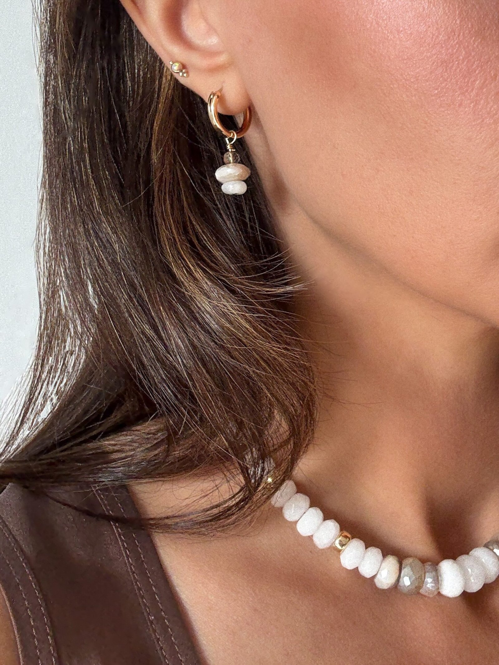 Azalea - Mystic Moonstone, Jade and Smokey Quartz Earrings - Image 2